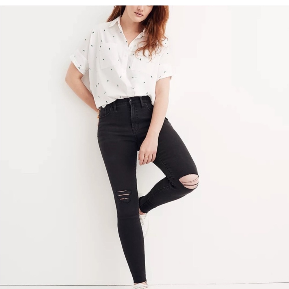 MADEWELL Distressed Destroyed 9" Mid-Rise Skinny Jeans in Black #H2230 Sz 26